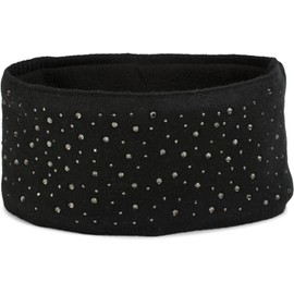 styleBREAKER 04026003 Women's Fine Knit Headband with Rhinestone Studs, Appliqué and Soft Fleece Lining - black