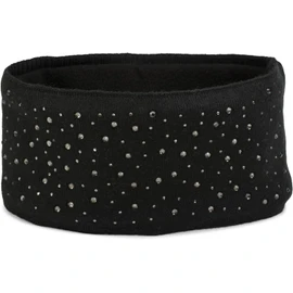 styleBREAKER 04026003 Women's Fine Knit Headband with Rhinestone Studs, Appliqué and Soft Fleece Lining - black