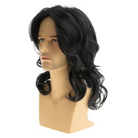 Baruisi Long Black Wigs for Men Synthetic Layered Wavy Cosplay Party Wig
