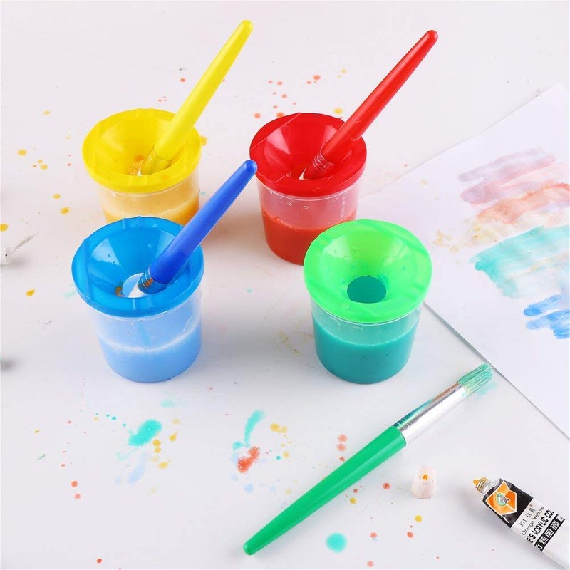 VEYLIN 4 Pcs Spill Proof Paint Cups and 4 Color
