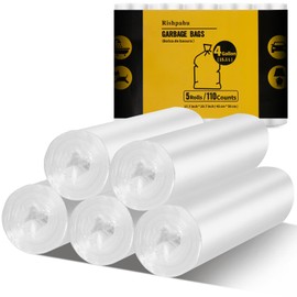 Rishpahu Small Trash Bags 4 Gallon, Flexible & Durable Small Garbage Bags, Scent Free & Easy Tearing 4 Gallon Trash Bag for Kitchen, Bathroom, Bedroom, Office, Transparent, 110Counts, 0.3Mil