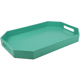 SforGUVA Green Octagonal Serving Tray with Handles for Coffee Table, Plastic Decorative Tray for Ottoman, Kitchen Counter, Living Room, Outdoor Lacquer Tray for Entertaining