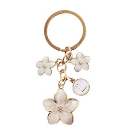 AYYSHULAN White Cute Enamel Flower Initial Letter Bag Charms Keychain Aesthetic Accessory Keyring Purse Backpacks Handbags for Women Girls,White L