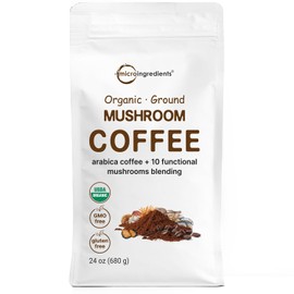 Micro Ingredients Café Orgánico De Hongos Molido 10 En 1, 24 Onzas  Café Arábica Premium Con Melena De León, Chaga, Reishi Y Más  Tostado Medio Suave 