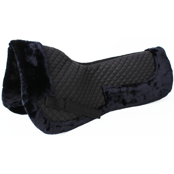 CHALLENGER Horse English Quilted Half Saddle Pad Correction Wither Relief Faux Fur Black 12218BK