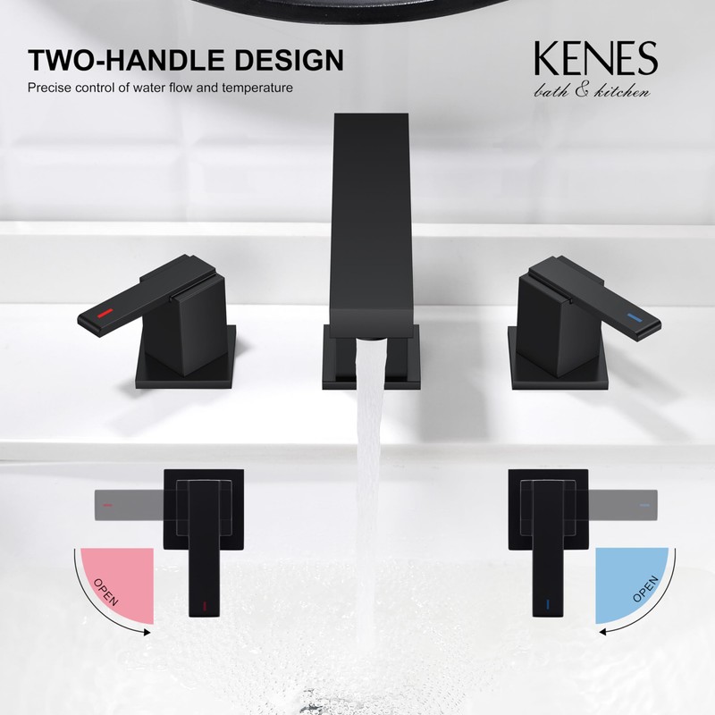 KENES Black Widespread Bathroom Faucet 3 Hole Bathroom Sink Faucet