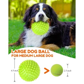 Pweituoet 4.5” Heavy Duty Squeaky Dog Balls for Medium Large Dogs, Dog Toys for Aggressive Chewers, Spike Ball Toys for Clean Teeth and Training(2 Pack)