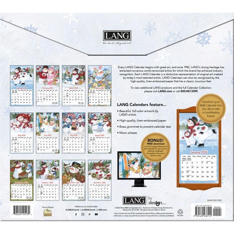 Lang Sam Snowman 2026 Wall Calendar – 12-Month Calendar with