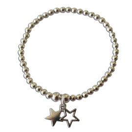 Beautiful Silver Colour Beads Stretchy Bracelet with Two Stars