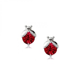 Crystalline Azuria Ladybugs Stud Earrings with Red Zirconia Crystals 18K Gold Plated for Women