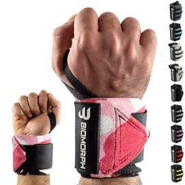 BIOMORPH Professional Wrist Wraps 54 cm for Fitness, Bodybuilding, Strength Sports & Crossfit, Wrist Wraps for Women and Men (Pink Camo)