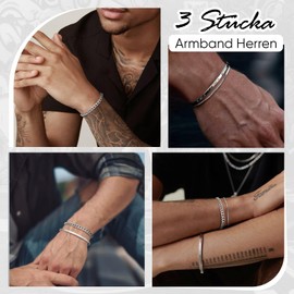 Men's Bracelet Silver Stainless Steel Bracelets – 3 Pieces Men's Bracelets Set 316L Stainless Steel Men's Bracelet Bangle Silver Curb Chain Snake Bracelet for Men Boys Men's Bracelets Gifts for Men,