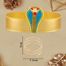 MFUOE 3Pieces Egyptian Costume Set Egyptian Snake Headpiece and Upper Arm Bracelets Egyptian Costume Accessories for Kids Adult Girl Egyptian Fancy Dress