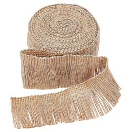 GORGECRAFT 5.5 Yards 1.89" Wide Burlap Fringe Tassel Trim Jute Lace Sewing Chainette Fibre Trimmings Flat Jute Cord Hemp Rope Christmas Brush Basic Trim for Lampshade Latin Dance Dress DIY Crafts