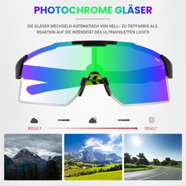 DUDUKING Sunglasses, Self-tinting Polarised Cycling Glasses, Men and Women, Sports Glasses, Cycling Glasses for Cycling, Running, Golf, Baseball Glasses (Green)