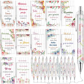 AmazingSpark 48pcs Spanish Christian Bulk Gifts for Women 24 Bible Verse Pens 24 Bible Notebooks Christian Gift Set Scripture Ballpoint Pen Bible Quote Notepad Gifts (Flowers)
