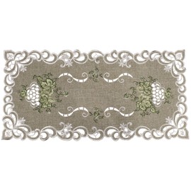 Linens, Art and Things Embroidered Green Leaf on Antique Green Fabric 14 x 27 Inch Table Runner Dresser Scarf Coffee Table Doily