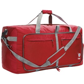 Bago Large Foldable Duffel Bags for Traveling Women & Men - 100L Packable Duffle Bag for Travel with Shoe Compartment - Water Repellant, Heavy Duty, Lightweight Folding (Red)