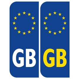 Front and Back Euro GB Badge Car Number Plate, Vinyl Stickers European symbols decals (White Vinyl)