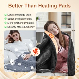 Heated Blanket Electric Throw, Soft Flannel Heating Blanket with 12 Hours Auto-Off and 6 Heating Settings, Machine Washable Sherpa Heated Blanket with Overheating Protection, Dark Grey