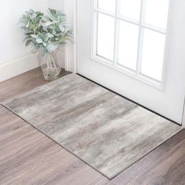 Hyliter Modern Abstract Rugs for Entryway 2x3, Washable Kitchen Rug Non-Slip Soft Small Bathroom Rug, Beige Striped Throw Rugs Faux Wool Doormat for Bedside Entrance Bedroom Sink