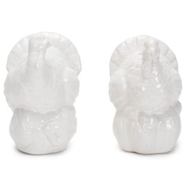 Nat & Jules Turkey atop a Pumpkin 3 x 2 Ceramic Salt and Pepper Shakers: Perfect for Thanksgiving & Indoor Fall Décor - Set of 2, Classic White