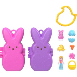 Polly Pocket x Peeps, 6 Micro Dolls & 2 Playsets with 6 Themed Accessories & Clip Keychains, Travel Toy, Partnership Compact