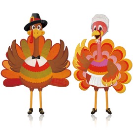 ReliThick 2 Sets Thanksgiving Turkey Decorations Vintage Jointed Turkey Cutout Pilgrim Turkey Fall Autumn Turkey Craft Kit with Link Nails for Thanksgiving Party Bulletin Board Wall Home DIY Decor