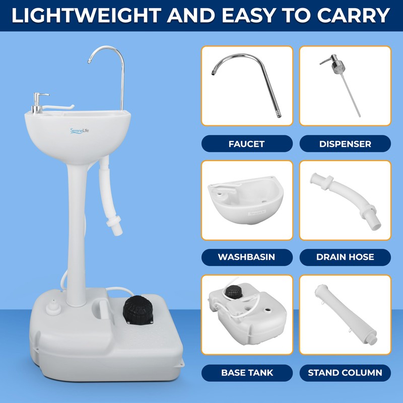 SereneLife Portable Camping Sink with 19L (5+ Gallon) Water Tank,