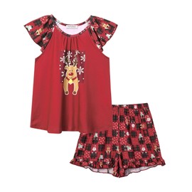 Perfashion Size 6 7 Pajama Sets For Girls Christmas Nightgowns 2 Pieces PJs Reindeer Red Plaid