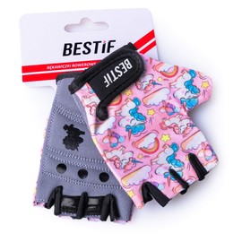 Bestif Children's Cycling Gloves for Boys and Girls, Fingerless Cycling Gloves, Half Finger, Hook and Loop, Gel Padding, pink, XXS/XS