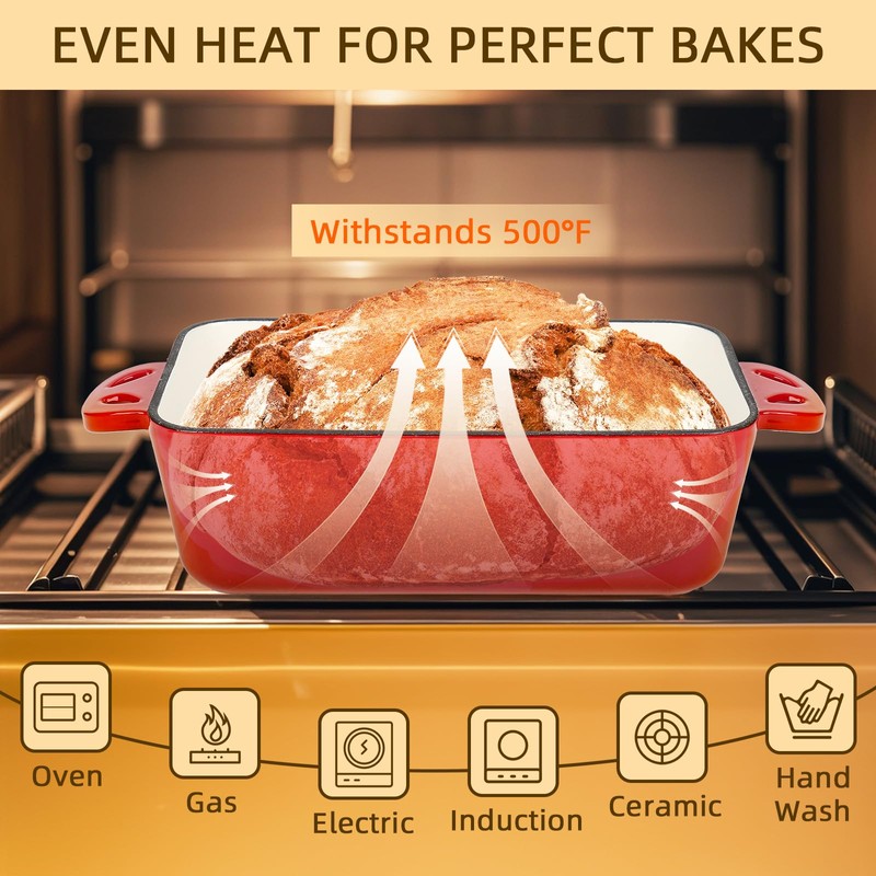 AILITOR 9x5 Enameled Cast Iron Loaf Pan with Lid -
