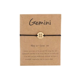 Gold Star Sign Black Rope Disc Bracelet - Gemini (21st May - 21st June) - Zodiac Constellation Horoscope Celestial Astrology Jewellery - Women Men Gift