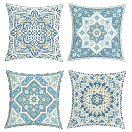 Joymaison Federe per Cuscini Divano 50x50 set di 4 Bohemia Blu Mandala Floreale Federa Copri Cuscino Retrò Geometriche Orientali Federe Confezione Copricuscini Quadrati per Camera da Letto Divano