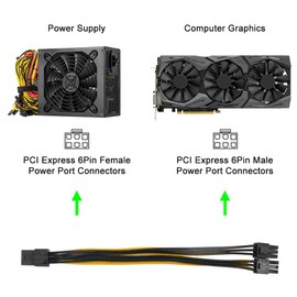 J&D Pack of 2 6 Pin Female to Dual 6 Pin Male PCI Express (PCIe) Graphics Card PCI Express Splitter Cable - 20 cm