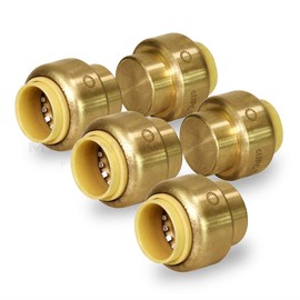Supply Giant VQTF12-5 Plug End Cap Pipe Fitting Push to Connect Pex Copper, CPVC, 1/2 Inch, Brass Pack of 5
