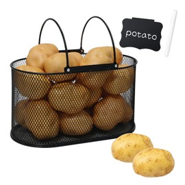 Xbopetda Potato Storage Potato Bin, Metal Potato Basket with Handle, Potato Container Storage Onion Storage, Vegetable Storage Produce Basket for Kitchen Pantry Organization and Storage - Black