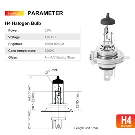 Hadiikall Bombillas halógenas H4/9003/HB2, 1 paquete de bombillas de repuesto de haz alto y bajo, 12 V 55 W de alto rendimiento con luz más brillante