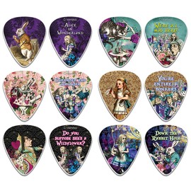 Creanoso Alice in Wonderland Guitar Picks for Girls Women (12-Pack) - Premium Music Gifts & Guitar Accessories for Musicians – Medium Gauge Celluloid – Great Guitar Tool for Muscle Bound Musicians.