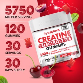supplmnt. supplmnt Creatine Gummies with Electrolytes, 5000mg Creatine Monohydrate, Cherry Flavour, 120 Gummies, Vegan, Gluten-Free, Non-GMO, Food Supplement, 30-Day Supply