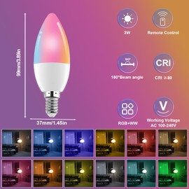 XRise - foco LED E12 de 3 W que cambia de color (RGB + blanco) 12 colores, 6000 K, control remoto incluido (2 mando a distancia) lámpara decorativa de vela para decoración del hogar, paquete de 8