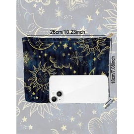 Star & Moon & Sun Pattern Cute Makeup Bags , Casual Lightweight Multi-functional Cosmetic Bag, Zipper Makeup Organizer Pouch Makeup Bag for School & Daily Use