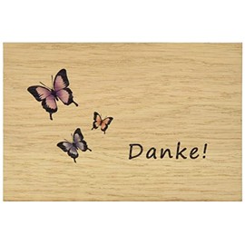 Holzgrusskarten Original Thank You Design, Butterfly Colour – 100% Handmade in Austria, Made of Oak Wood, Thank You Card, Greeting Card, Folding Card, Postcard, Birthday Card