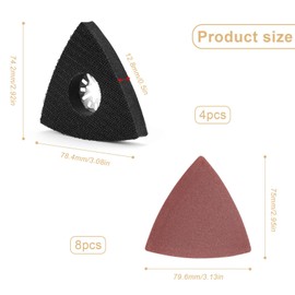 0XBIT Triangle Sanding Disc, 4 Pieces 80 mm Sandpaper Triangle Sander, with 8 Sheets Multitool Sandpaper, for Wood, Metal, Hard Plastic, Plaster, Sanding Tools