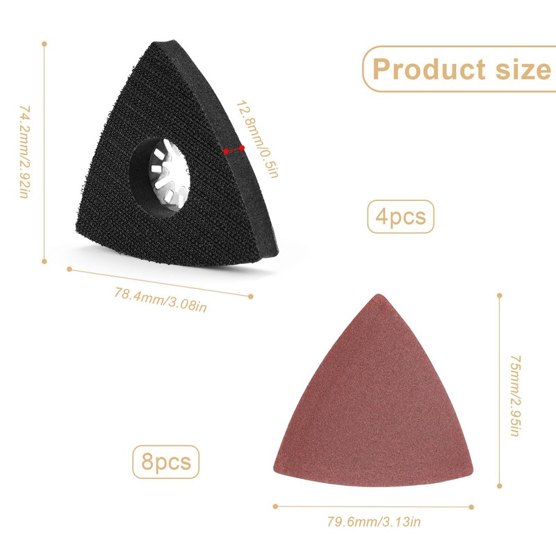 0XBIT Triangle Sanding Disc, 4 Pieces 80 mm Sandpaper Triangle
