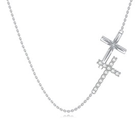 HUKKUN Double Cross Necklace Sterling Silver SidewaysCross Necklace Double Cross Jewellery for Women