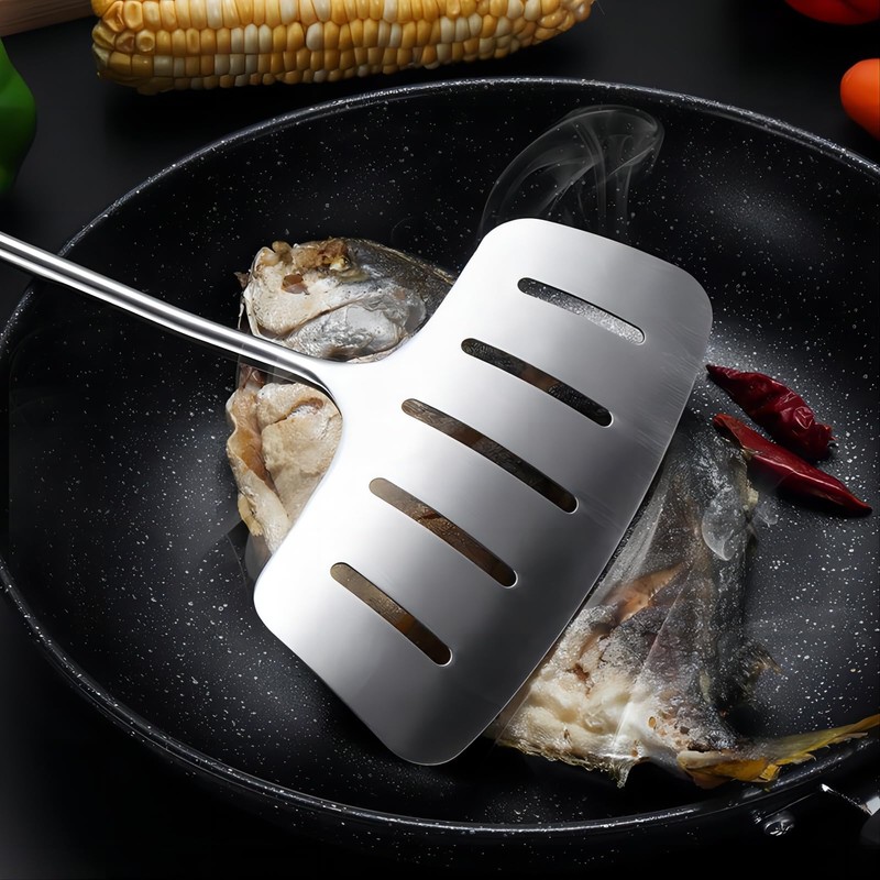 GREATLINK 304 Stainless Steel Fish Spatula,Wide Slotted Turner Steak Spatula