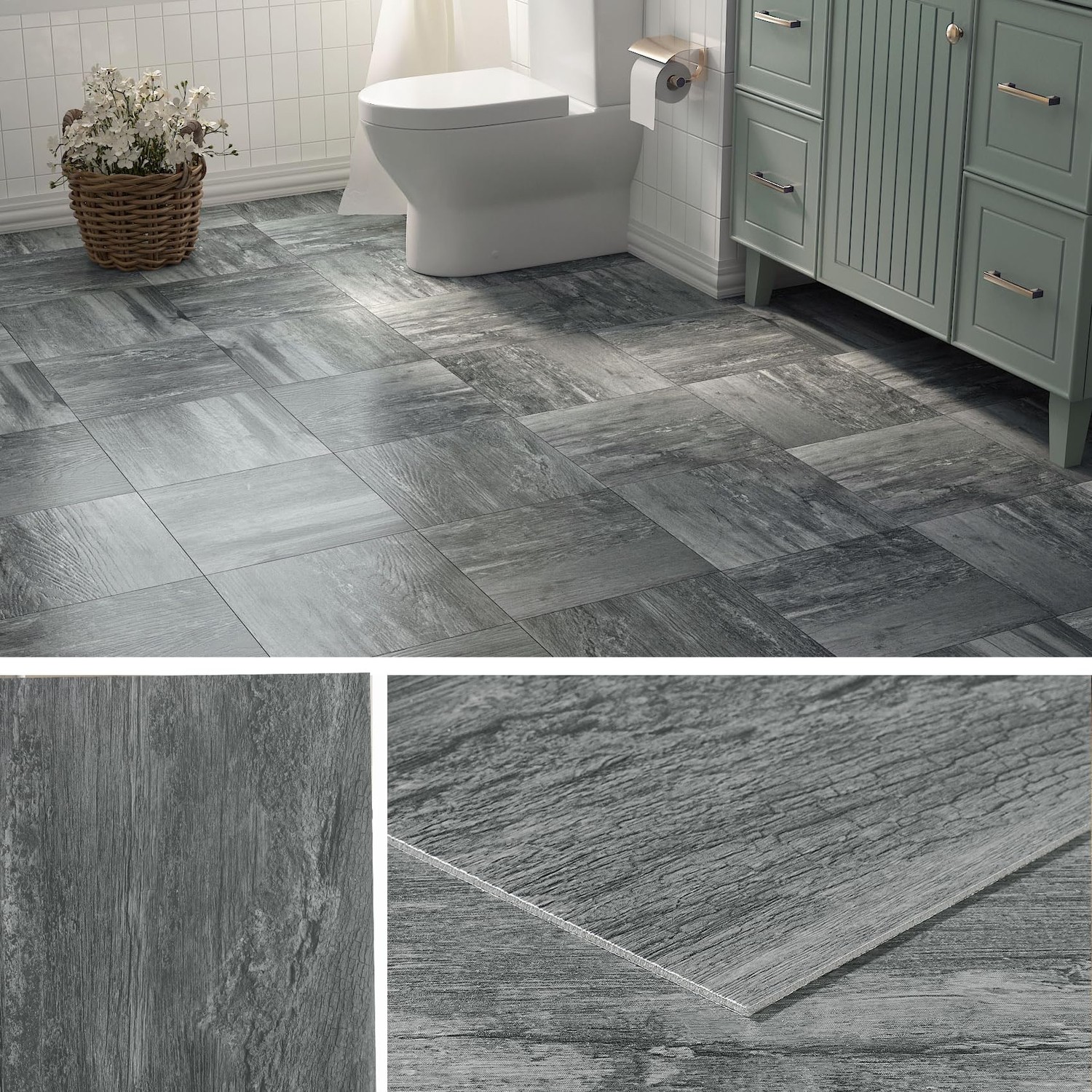 Livelynine Dark Grey Peel and Stick Floor Tile Wood Look Waterproof ...