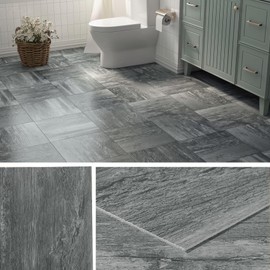 Livelynine Dark Grey Peel and Stick Floor Tile Wood Look Waterproof Vinyl Flooring Gray Laminate Wood Flooring Tiles Adhesive Kitchen Floor Tile Stickers Stick on Floor Tiles Bathroom 12x12 4-Sheets