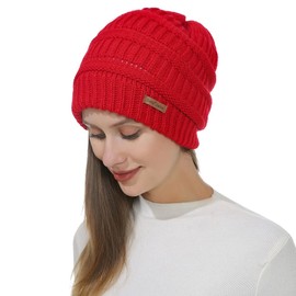 Belle Dame Winter Beanie Hat for Women Cable Knit Hat Winter Cap Fleece Lined Toque Skull Cap (HT507-RD)